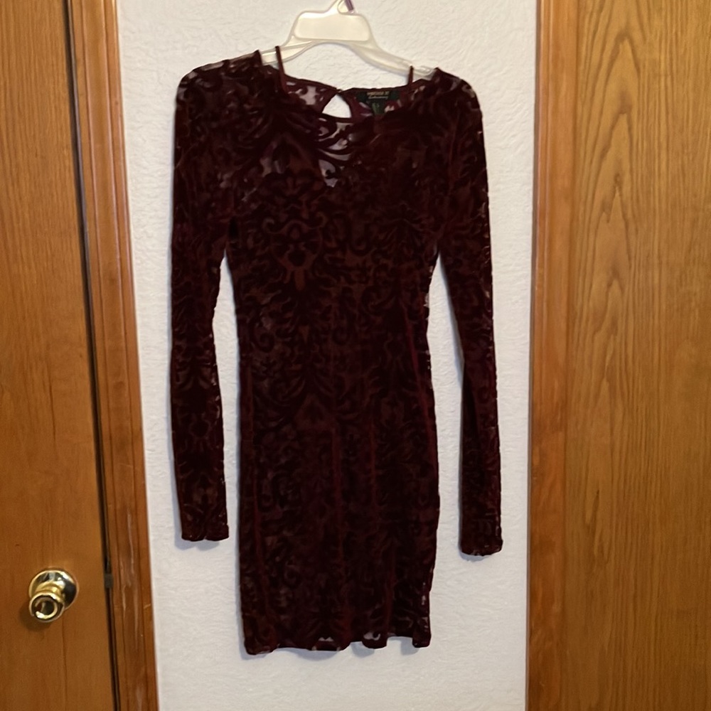 Burgundy velvet dress. Holiday party
